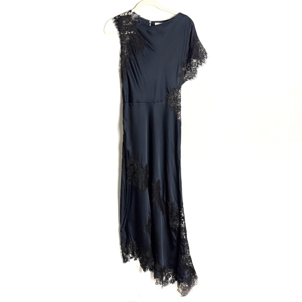 A.L.C. ALC Alessia Dress Navy Blue Lace Asymmetrical Midi Women Sz 4 - Picture 5 of 13